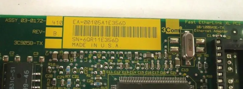 3Com Fast EtherLink XL PCI 3C905B-TX 03-0172-410 REV B 10/100BASE-TX Ethernet-sovitin