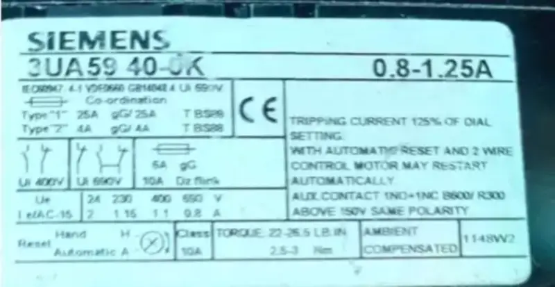 Siemens 3UA5940-0K Lämpökuormitusreleet