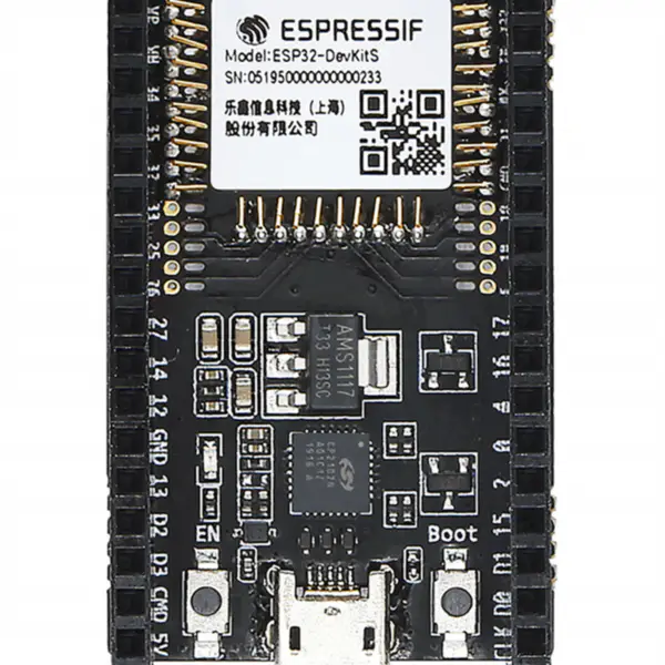 ESP32-DevKitS(-R) on yhdistelmä kahdesta piirilevyn nimestä: ESP32-DevKitS ja ESP32-DevKitS-R. Kun moduuli on asennettu, ESP32-DevKitS