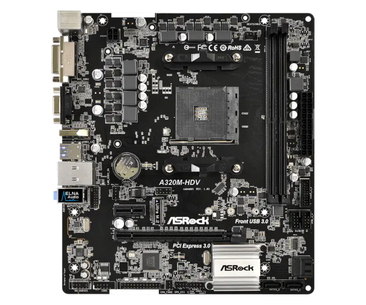 Asrock A320M-HDV emolevy AM4 DDR4 32G M-ATX