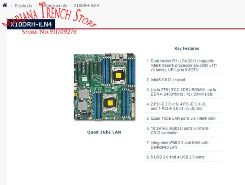 X10drh-iln4 Supermicro-emolevylle Lga2011 E5-2600 V4/v3-perheeseen Ddr4 Ipmi 2.0:lle X10drh-iln4