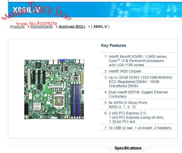 X8sil-v Supermicro-emolevylle Lga 1156 Xeon X3400 / L3400 -sarjan Core I3 Ddr3 -ydinprosessori
