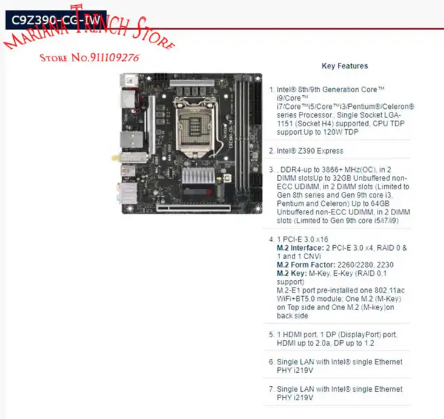 Supermicro C9Z390-CG-IW -emolevy LGA1151