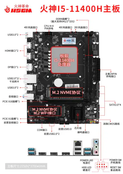 Hsgm I5-11400h Cpu Socket emolevy Serveur prosessori emolevy emolevy