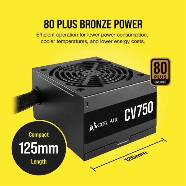 Cors Air Power Pc virtalähde Cv750 750w Atx korkea virtalähde 80plus hiljainen tuuletin Rps0146