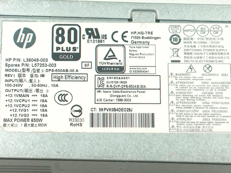 Verkkovirtalähde HP 800 Z2 G4 4Pin 650W kytkentävirtalähde DPS-650AB-30 A L36048-003 L36049-003 L57253-003