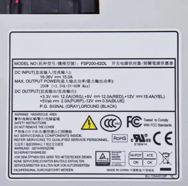 1U FLEX DC -virtalähde FSP200-62DL 18-36VDC Sisääntulo