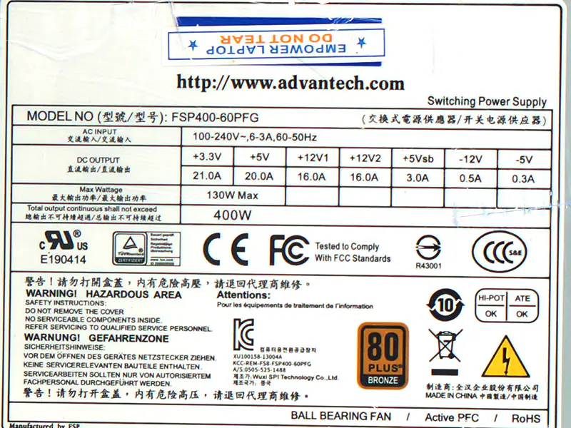 Advantech FSP400-60PFG PS8-400ATX-ZE Virtalähde