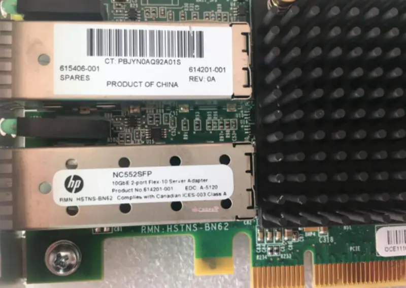 HP NC552SFP 10GbE 2-porttinen Ethernet-palvelinsovitin 614203-B21 615406-001 614201-001