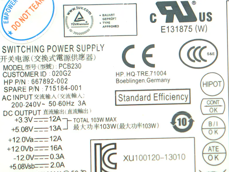 HP D13-180P1A PCE018 -virtalähde