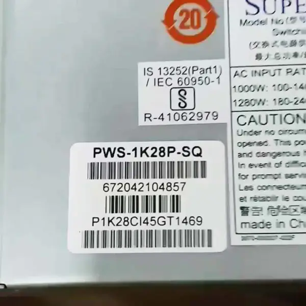 Varastossa Supermicro 1280w 80 Plus Platinum -virtalähde Pws-1k28p-sq 1u / 2u-palvelimelle