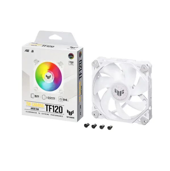 AsUs Tuf Gaming White Tf120 Pc tuuletin Pure White Design Argb tuuletin Pwm lämpötilan säätö nopeuden säätö Kaksikerroksinen Led Array