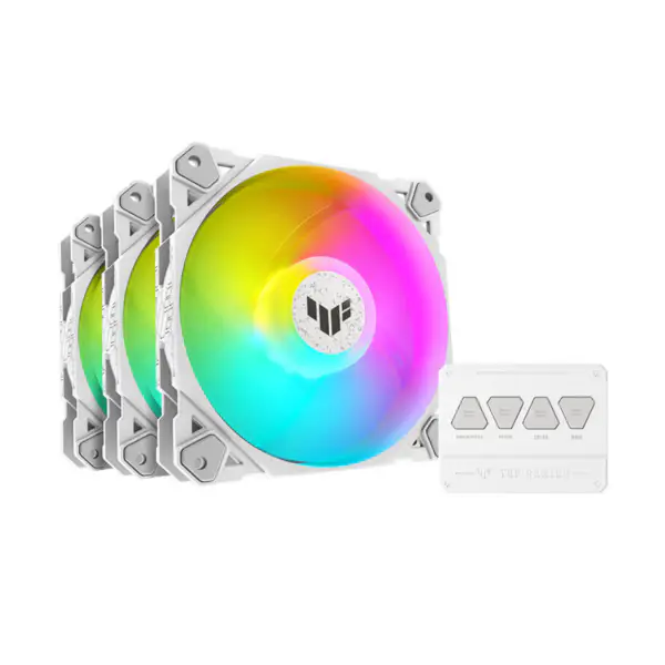AsUs Tuf Gaming Valkoinen sankarillinen valo Tf120 alustatuuletin 3 kpl Argb tuuletin valaistustehosteella ohjaimella Tuf Gaming Tf120 Argb 3in1
